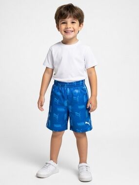 Puma Kids Blue Logo Print Athletic Shorts